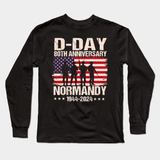 Retro D-Day 2024, 80th Anniversary Normandy 1944 US Flag Long Sleeve T-Shirt